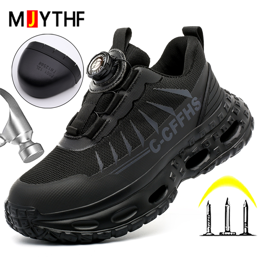 Work Boot Steel Toe - Rotating Button Women Safety Shoes Anti-Smash