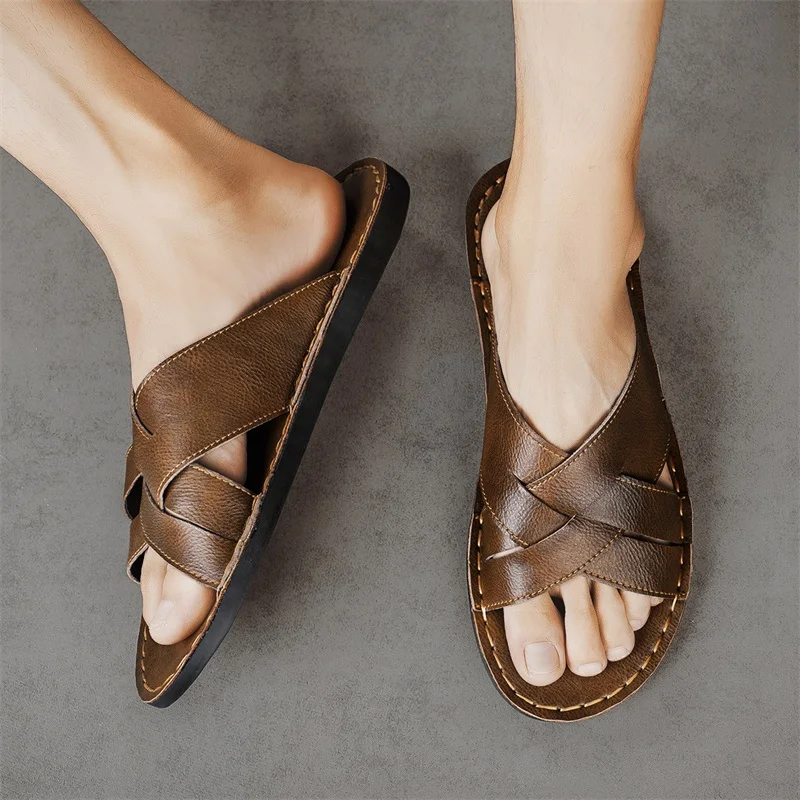 Genuine Leather Men Casual San - Men Shoes Marks ulasan dan harga