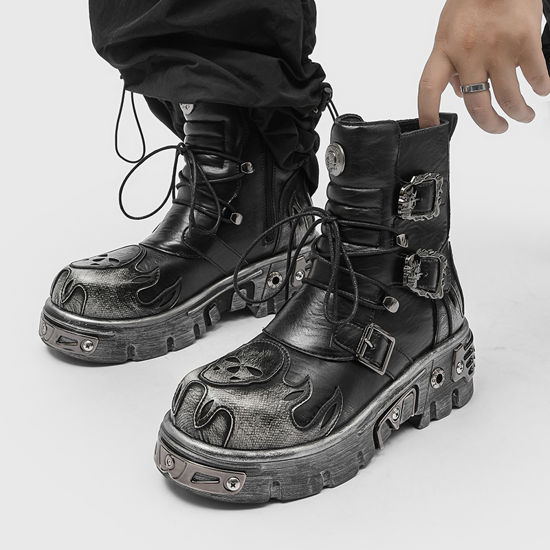 Punk Style Retro Cool Skull Fl - Men'S Shoes Increase Height ulasan dan harga